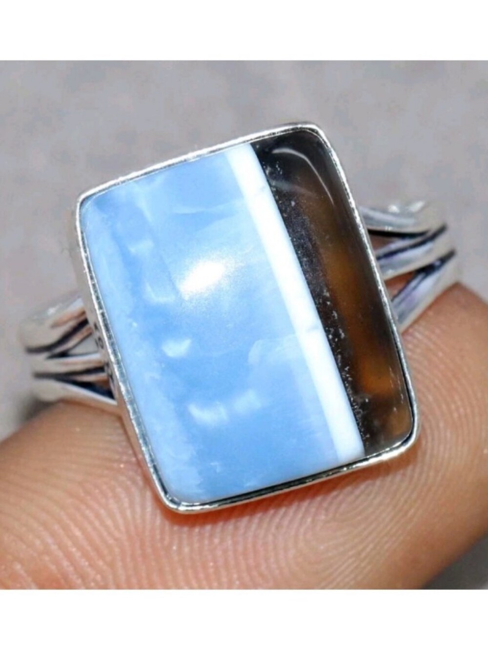 Owyhee Blue Opal Gemstone Jewelry 925 Sterling Silver Handmade Ring